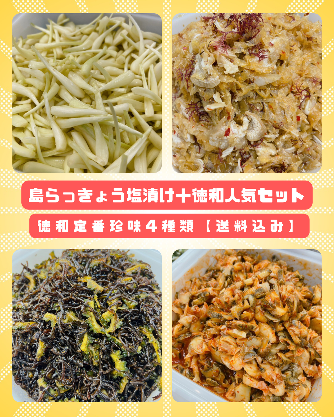 島らっきょう塩漬け+徳和人気セット|徳和定番珍味4種類・おつまみ通販【送料込】【徳和商店公式通販】