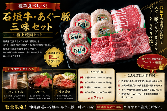 石垣牛・あぐー豚三味セット｜沖縄ブランド肉の贅沢食べ比べ！ギフト・お取り寄せに最適【徳和商店公式通販】